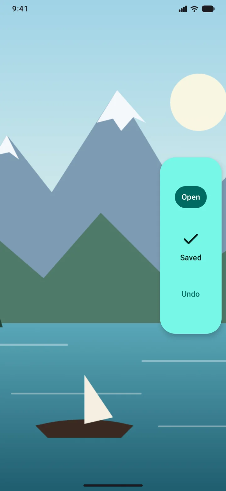 The edge sidebar after a drop: Open, Saved, Undo.